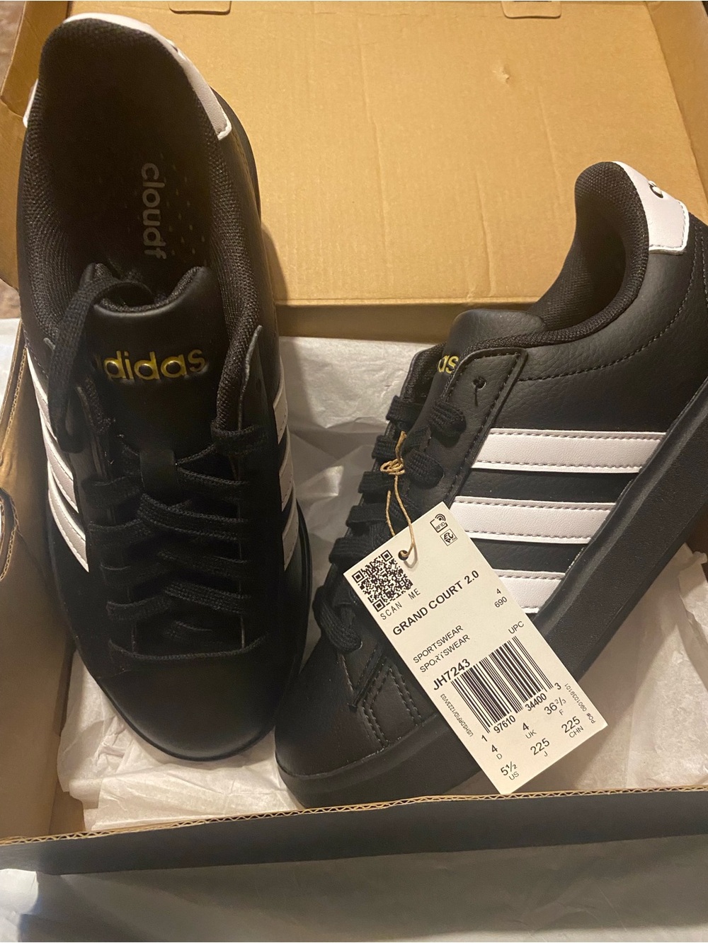 adidas Black and White Grand Court 2.0 Men's Sneakers
